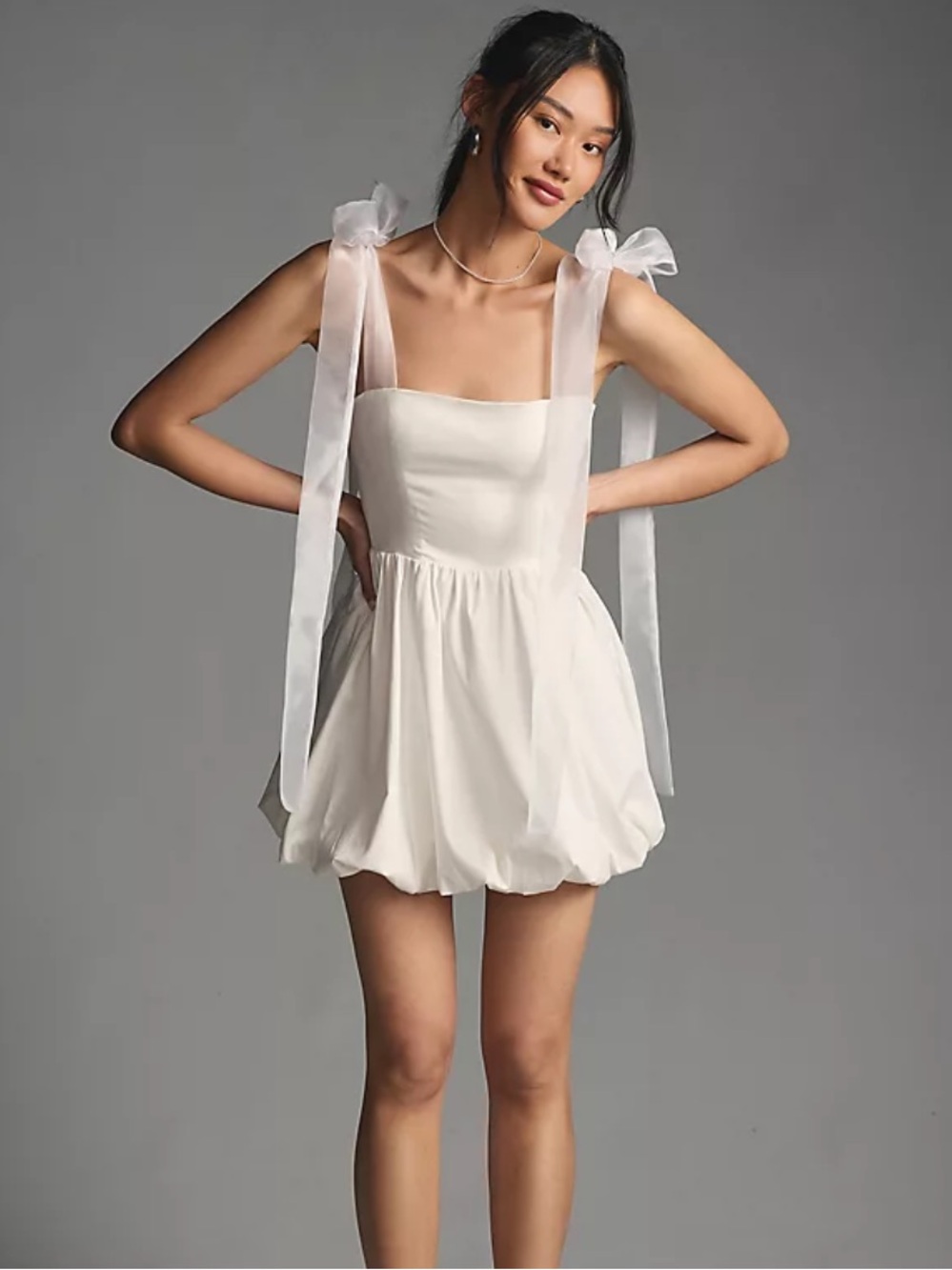 Reformation Enza Dress Size 2 Women’s White with Tie Straps Bubble Hem